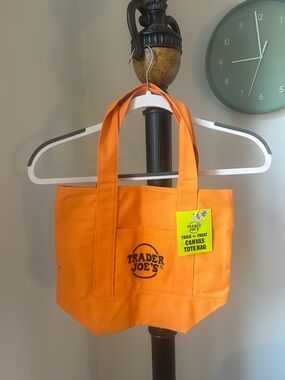 Trader Joe's Halloween Mini Canvas Tote Bag orange NWT